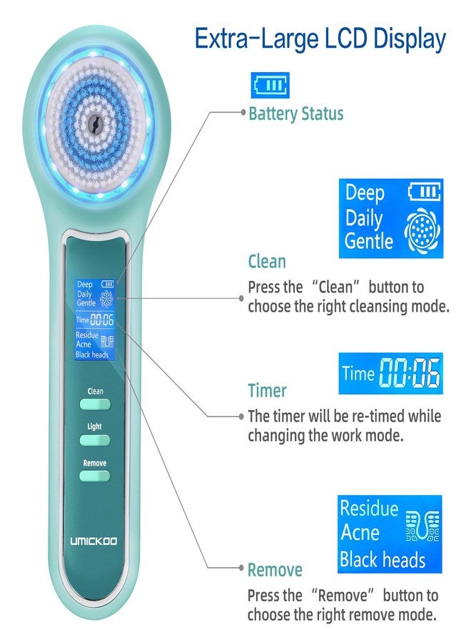 UMICKOO Face Scrubber Exfoliator,Facial Cleansing Brush Waterproof with LCD Screen,Blackhead Remover Vacuum with 5 Brush Heads,Face Spin Brush for Exfoliating, Massaging and Deep Pore Cleansing - Image 4